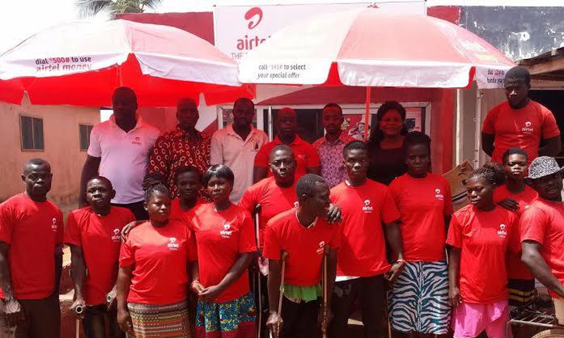 Some of the beneficiaries at the presentation with some dignitaries who graced the occasion in a group photograph as Airtel donated to the challenged