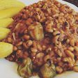 Beans stew and boiled ripe plantain