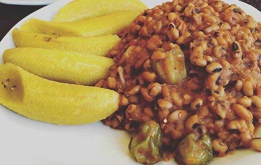Beans stew and boiled ripe plantain