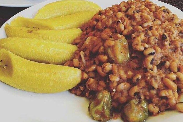Beans stew and boiled ripe plantain