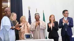 Nigeria’s minister of state Dr Osagie Ehanire, Executive Director of the National Primary Health Care Development Agency (NPHCDA) Dr. Ado Mohammed, GE chairman and chief executive officer Jeffery Immelt and others at the launch.