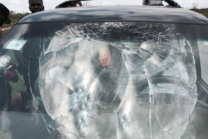 Nana Quame's car windscreen crashed