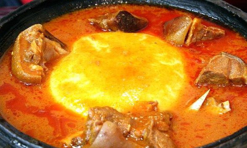Yam fufu and goat light soup