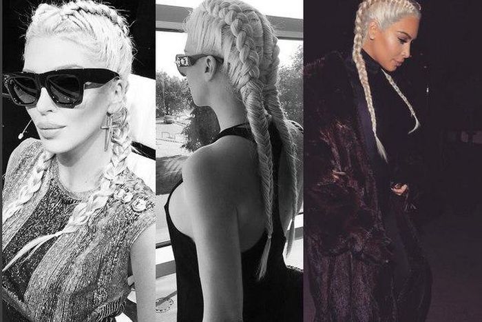 Jelena Karleusa and Kim Kardashian rocking blonde cornrows