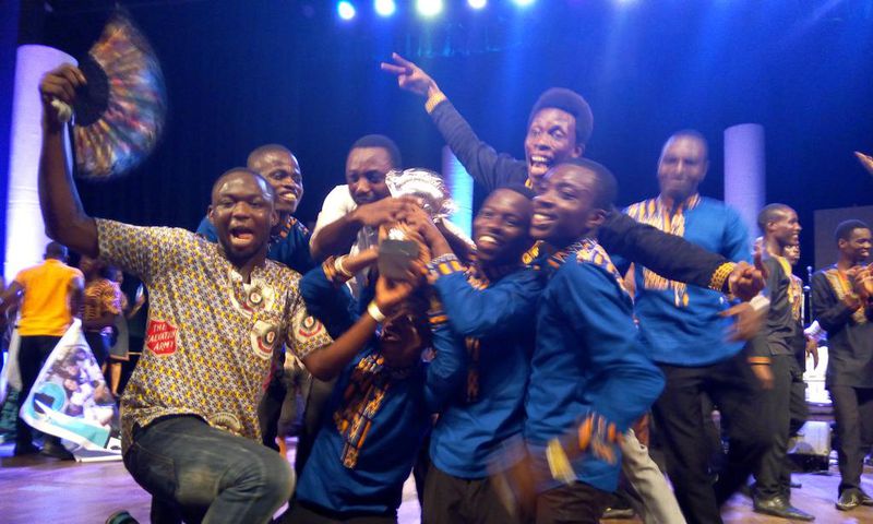 University of Education, Winneba GHAMSU Choir jubilating after emerging winner at the maiden edition of University Gospel Choir of the Year competition.