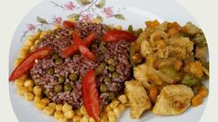 Pea brown rice with sauteed veggies and chicken breast
