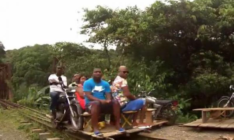 Villagers build motorcycle-powered wooden train