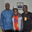 Veep [left] hosted Abraham Attah [middle] at the Flagstaff House