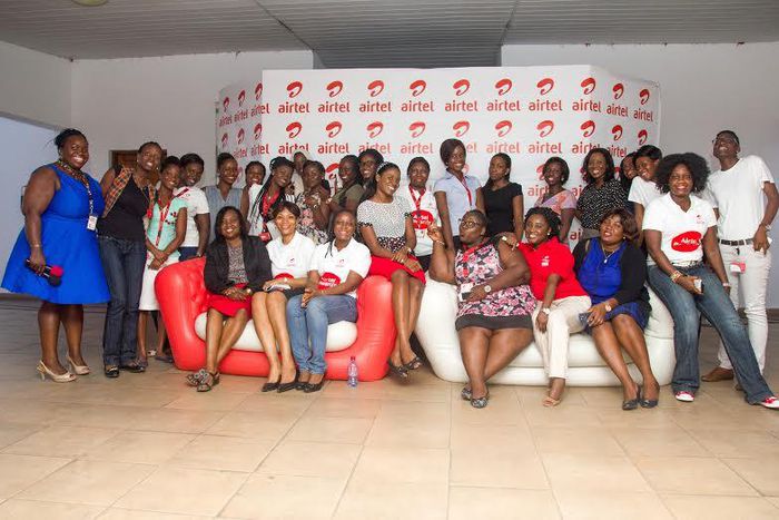 Some ladies of Airtel Ghana in a group photograph with Ms. Efua Addotey after the event.