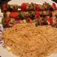 Fish kebab and pasta