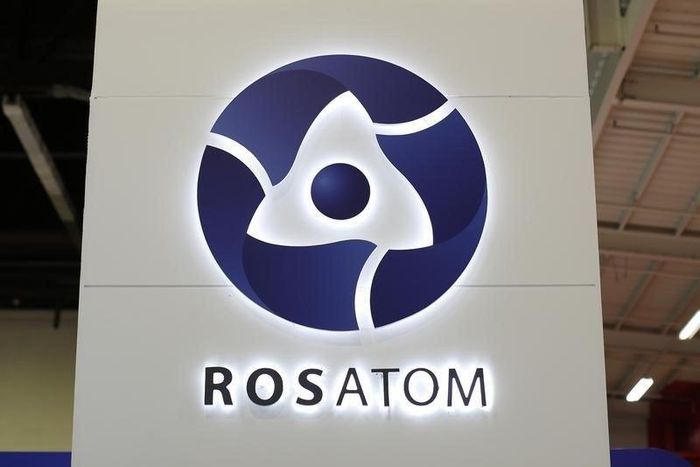 The logo of Russian state nuclear monopoly Rosatom is pictured at the World Nuclear Exhibition 2014, the trade fair event for the global nuclear energy sector, in Le Bourget, near Paris October 14, 2014. REUTERS/Benoit Tessier