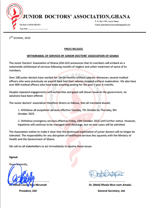 Junior doctors threaten nationwide strike over 10–14 month salary arrears