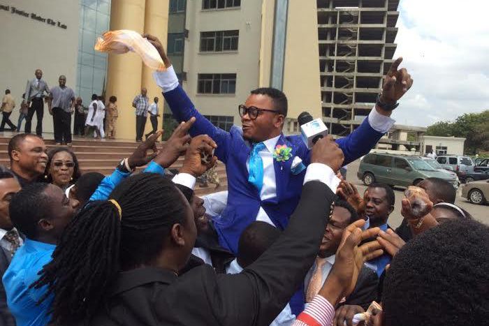 Obinim celebrating after he was acquitted and discharged