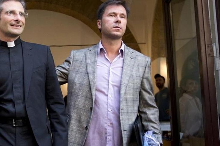 Krzysztof Charamsa (left) and his boyfriend Eduard. Last month the former senior Vatican aide announced at a press conference that he was gay and in love. Photograph: Alessandra Tarantino/AP
