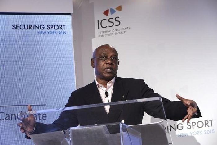 Tokyo Sexwale, Former Minister and current leader of a FIFA committee overseeing development of football in Palestine speaking at Day 1 of Securing Sport 2015 - the annual conference of the International Centre for Sports Security (ICSS) Harold Pratt H...