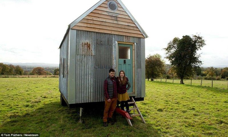 Christian Montez, 29, and Kyra Powell, 28, built the two-storey cabin on the outskirts of Hereford for just £1,000