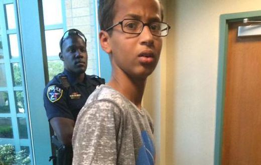Ahmed Mohammed looking surprised after he was handcuffed
