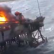 A still image from a video footage shows an oil platform on fire in the Caspian Sea, Azerbaijan, December 5, 2015.