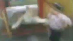 Attack: Blurry footage show the lion snatch at the child's coat