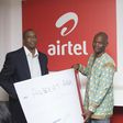 Solanke Abimbola, Finance Director- Airtel Ghana making the presentation to Mr. Gershon Aba, uncle of Albert Aba.