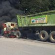 A truck burnt by Mombasa Technical University students