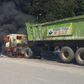 A truck burnt by Mombasa Technical University students