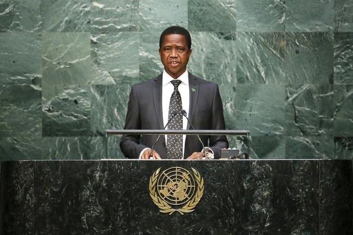 Zambian President Edgar Lungu speaks before attendees during the 70th session of the United Nations General Assembly at the U.N. Headquarters in New York, September 29, 2015. REUTERS/Eduardo Munoz