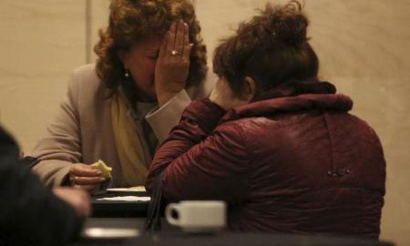 Relatives of victims of a Russian airliner which crashed in Egypt, mourn at a hotel near Pulkovo airport in St. Petersburg, Russia, October 31, 2015. The Airbus A321, operated by Russian airline Kogalymavia under the brand name Metrojet, carrying 224 p...