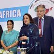 External Affairs Minister Sushma Swaraj with FICCI President Jyotsna Suri, CII President Sumit Mazumdar (2nd R) and others at the inauguration of the India- Africa Business Forum in New Delhi