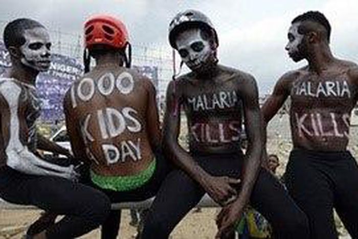 Actors warn against malaria in a campaign by the group behind Moskeeto Armor, a mosquito repellent fabric, in Lagos.