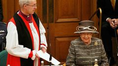 Queen Elizabeth II listens to a speech by the Archbishop of Canterbury, Justin Welby, at Church House Photo: REUTERS