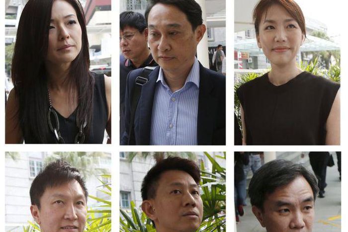 The convicted (top-left to bottom-right): Serina Wee, Chew Eng Han, Sharon Tan, Kong Hee, Tan Ye Peng and John Lam