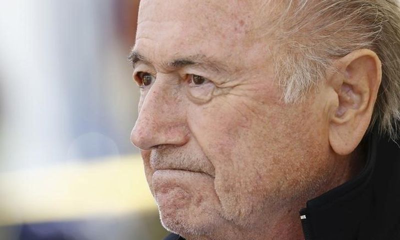 FIFA President Sepp Blatter reacts before the first game of the so-called "Sepp Blatter tournament" in Blatter's home-town Ulrichen, Switzerland, August 22, 2015. REUTERS/Denis Balibouse