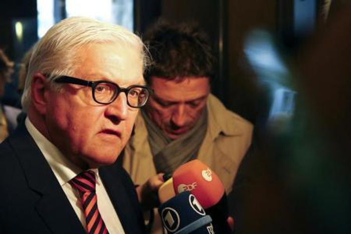 German Foreign Minister Frank Walter Steinmeier talks to the media upon his arrival in a hotel before a meeting in Vienna, Austria October 30, 2015.