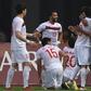 Syria football players celebrate after scoring against Palestine at the Asian Games in Indonesia on August 23, 2018