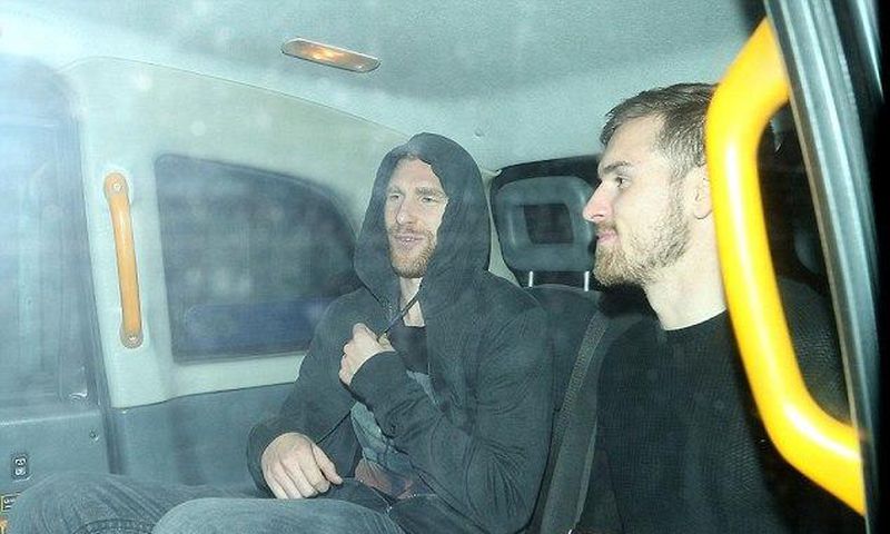 Per Mertesacker and Aaron Ramsey party with their Arsenal teammates at a London nightclub