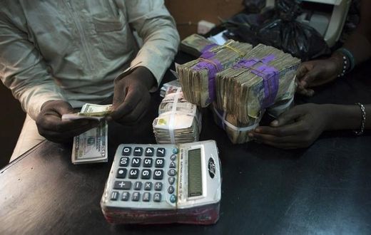 A trader changes dollars with naira at a currency exchange store in Lagos February 12, 2015.    REUTERS/Joe Penney