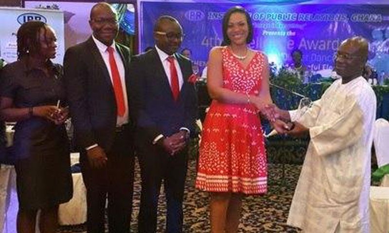 Hannah Agbozo, Legal & Corporate Affairs Director- Airtel Ghana (4 from left) receiving the plaque at the awards.