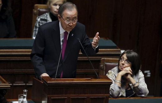 U.N. Secretary General Ban Ki-moon speaks at the Chambers of Deputies in Rome, Italy, October 15, 2015. REUTERS/Remo Casilli