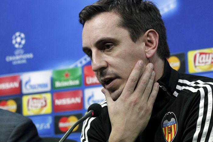 Football Soccer - Valencia vs Olympique Lyon - Champions League Group stage - Group H, Valencia, Spain, 8/12/15.Valencia's coach Gary Neville attends a news conference. REUTERS/Heino Kalis