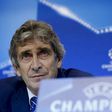 Manchester City's manager Manuel Pellegrini listens to a journalist during a news conference ahead of their Champions League soccer match against Sevilla at Ramon Sanchez Pizjuan stadium in Seville, southern Spain, November 2, 2015. REUTERS/Marcelo del...