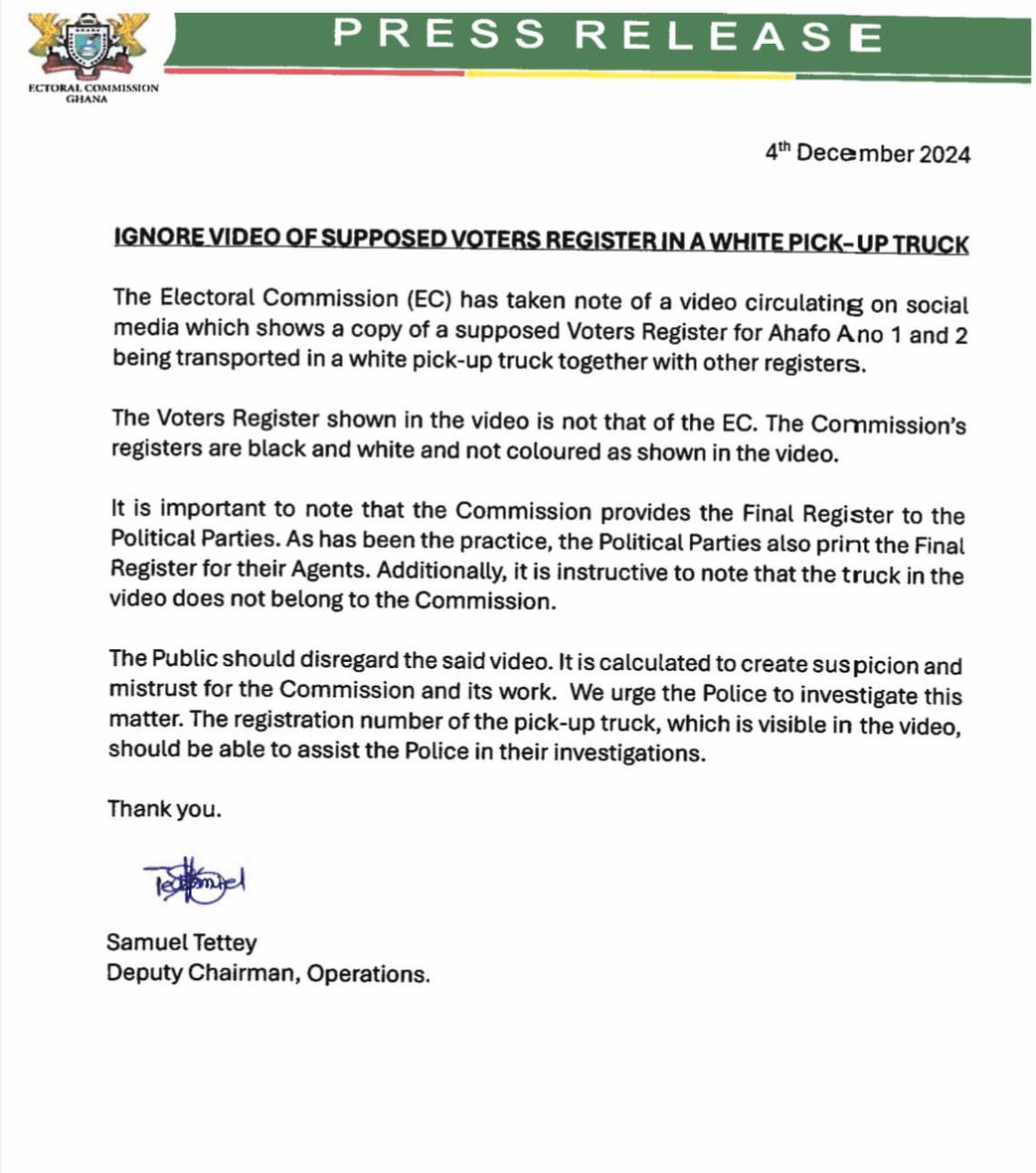 Voter register in white pick-up truck not ours – EC denies viral video
