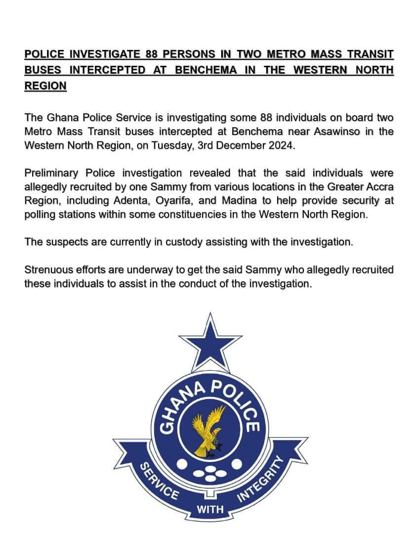 Police confirm arrest of 88 persons allegedly recruited for 2024 Election security