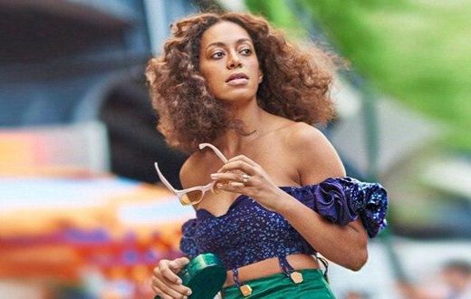 Solange Knowles in Adire frou-frou dress by Maki Oh