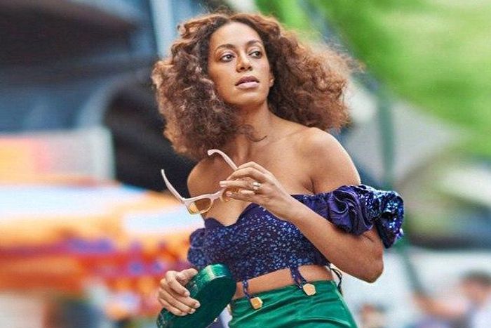 Solange Knowles in Adire frou-frou dress by Maki Oh