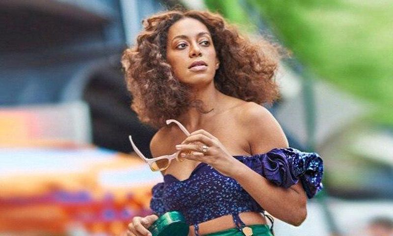 Solange Knowles in Adire frou-frou dress by Maki Oh