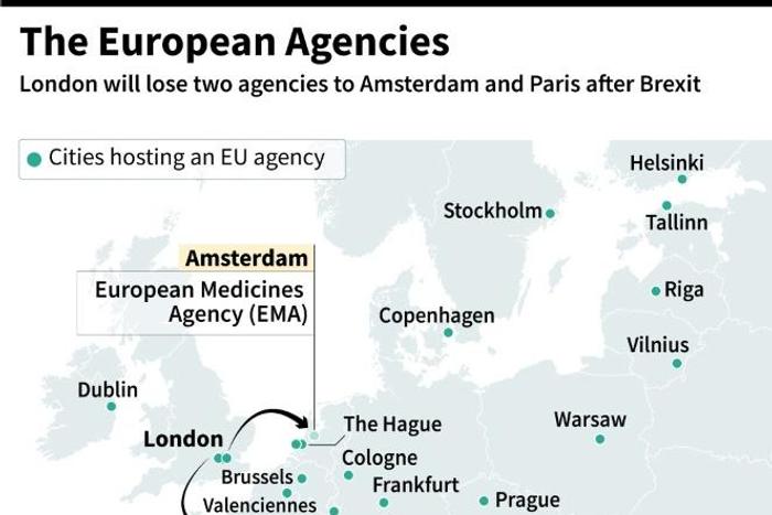 The European Medicines Agency will be temporarily based in Amsterdam for several months after Britain quits the EU