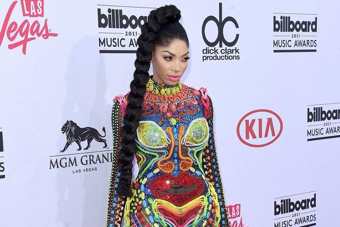 Dencia wore a colourful  jumpsuit comlplete with mismatched heels to the 2015 Billboard Awards in Las Vegas