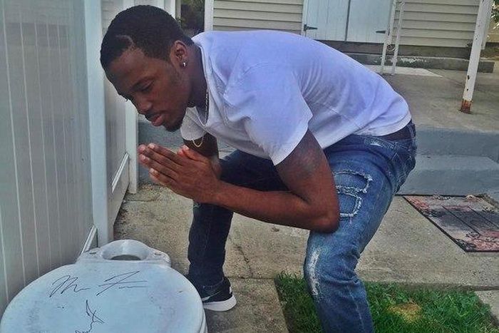 Nicholas Fraser, a 21-year-old college student living in Queens, N.Y acting funny/stupid.