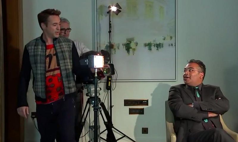 Robert Downey Jr. walking out on a speechless Krishnan Guru-Murthy and his camera man